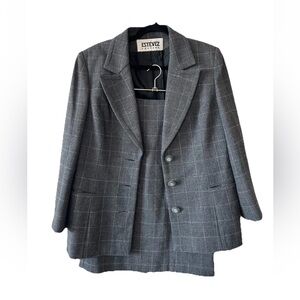 VTG ESTEVEZ Couture Grey & White Wool Tweed Blazer & Skirt Suit Set Size 10
